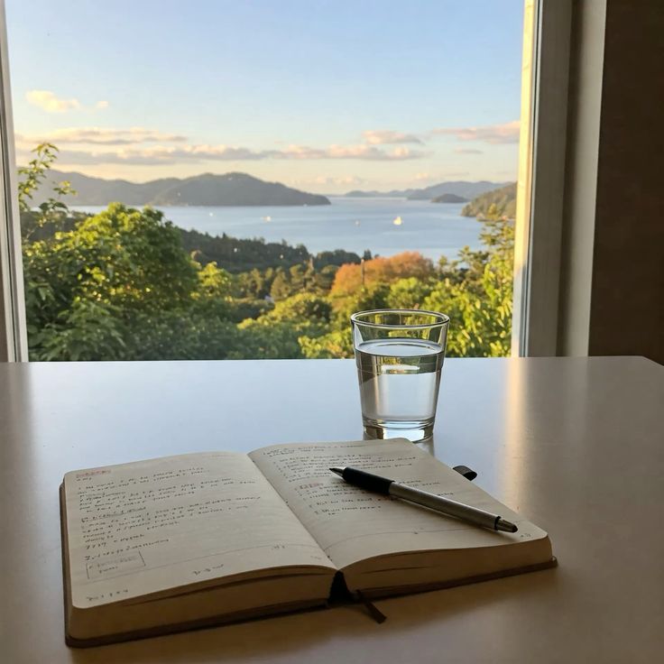 Person writing in a journal at a sunlit desk as part of a morning habit routine